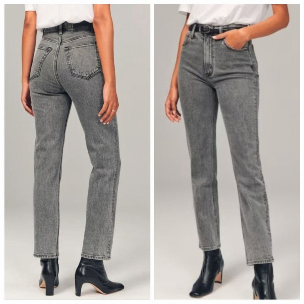 Curve love Abercrombie & Fitch the mom high rise Women's Straight Leg Gray Jeans